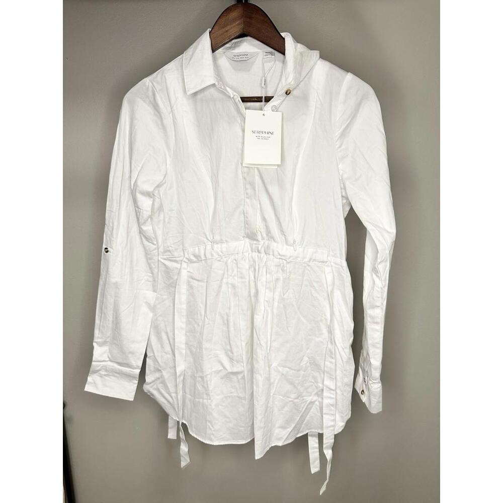 Seraphine White Cotton Drawstring Waist  Maternity Blouse Long Sleeve US 2